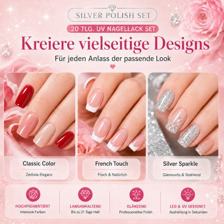 Preview: Silver UV Nail Polish Set - 20 tlg. UV Nagellack Set